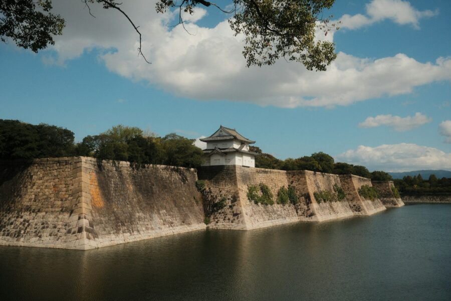 Japanese castle stone walls moat