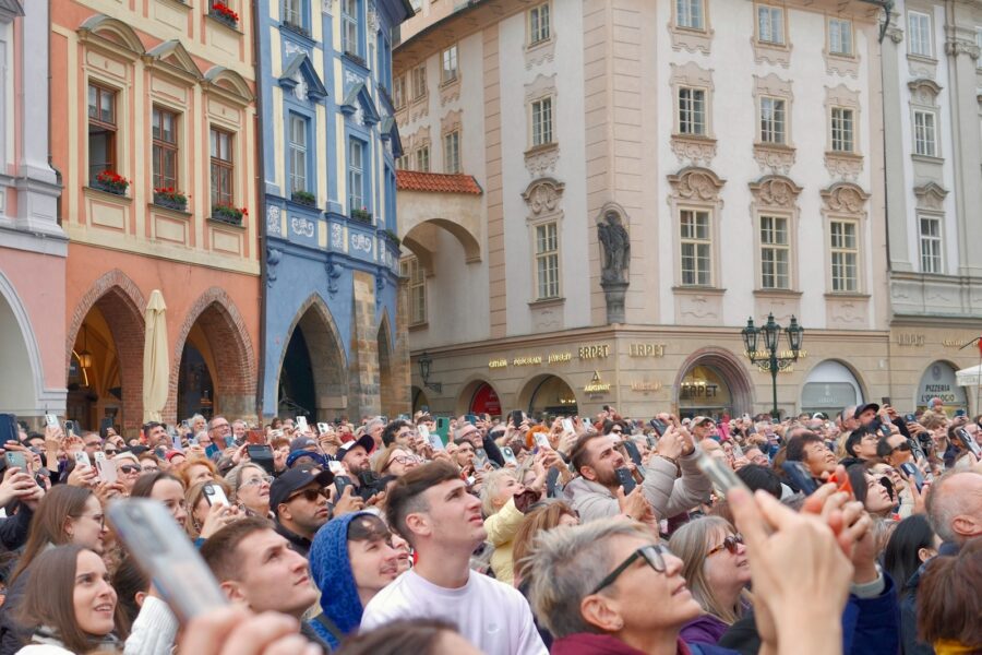 Medieval european city square crowd