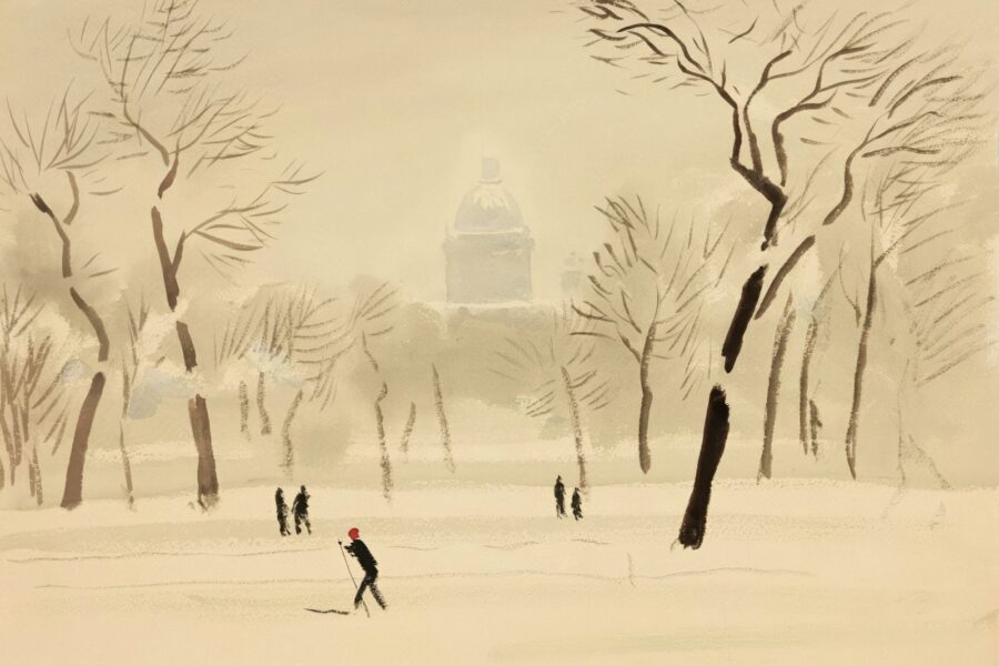 Snowy leningrad street ruins winter