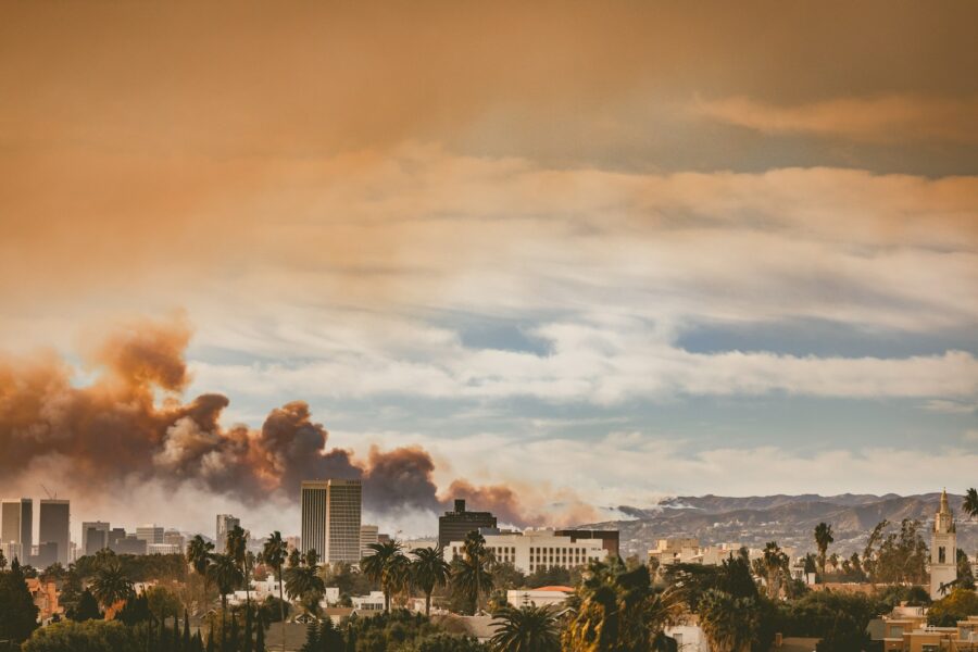 Historic city fire ruins smoke