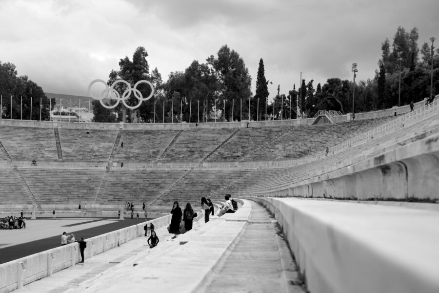Historic olympic stadium vintage medals art