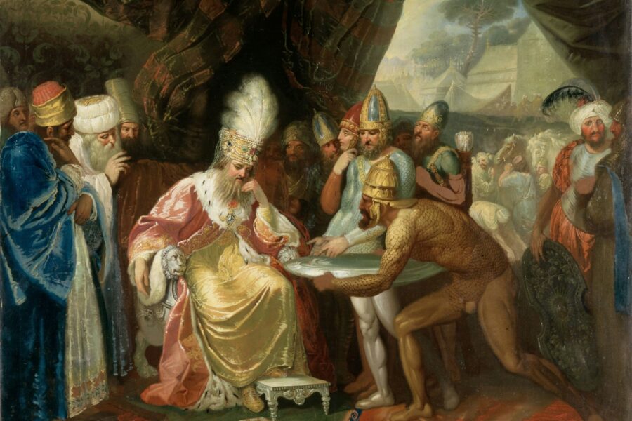 Medieval king touching sick people
