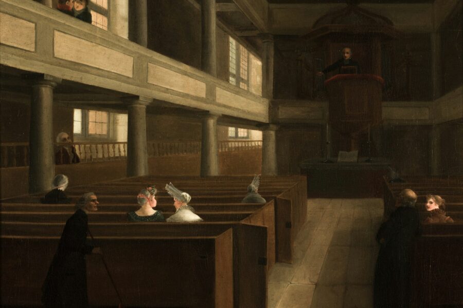 Medieval courtroom judge spectators