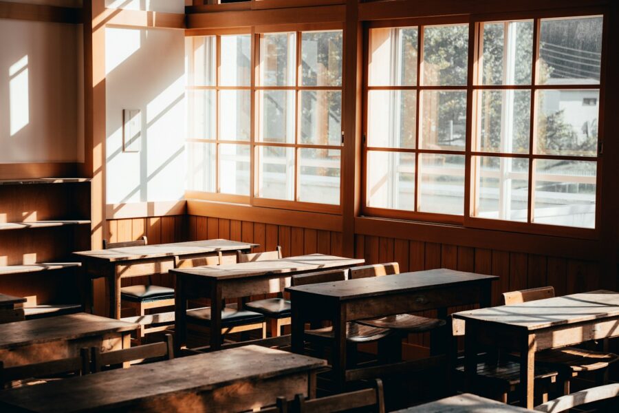 Historic classroom summer sunlight