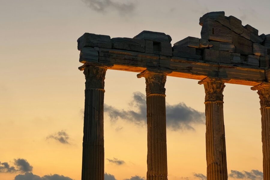 Ancient roman ruins sunset columns