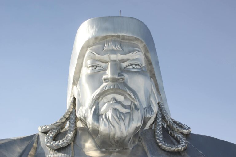 Mongol empire map old manuscript statue genghis khan
