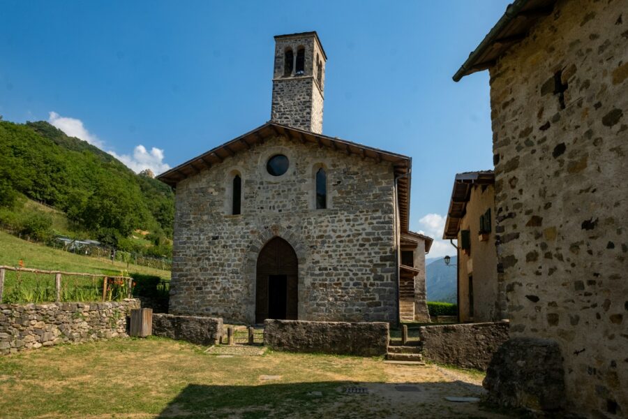 Medieval church tower bell stone village