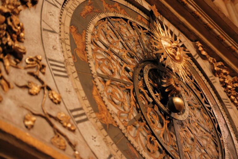 Old astronomical clock calendar details