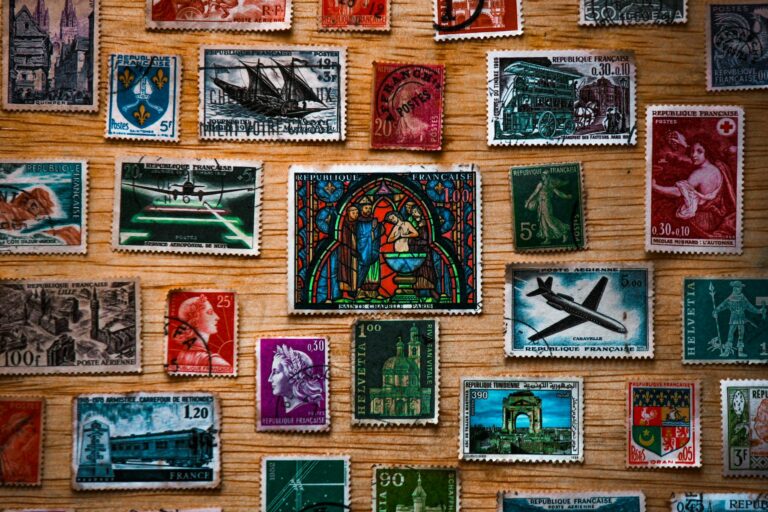 Old postcard collection postal stamps