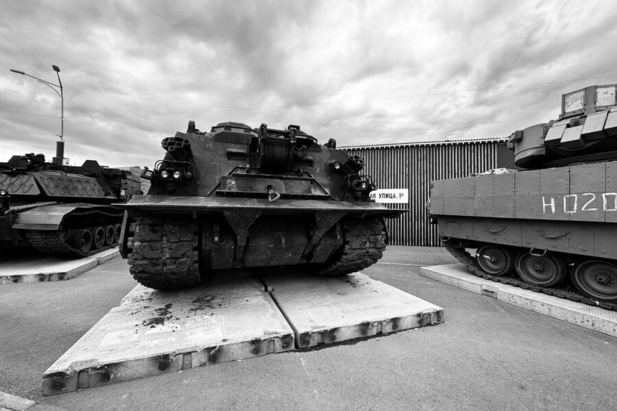 Inflatable fake tanks world war black white
