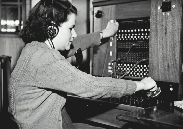 Early telephone operators switchboard shortwave radio mast night