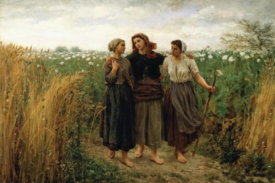 Medieval peasants marching