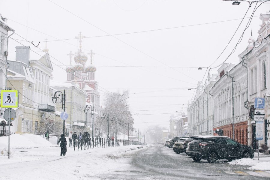 Snowy city street